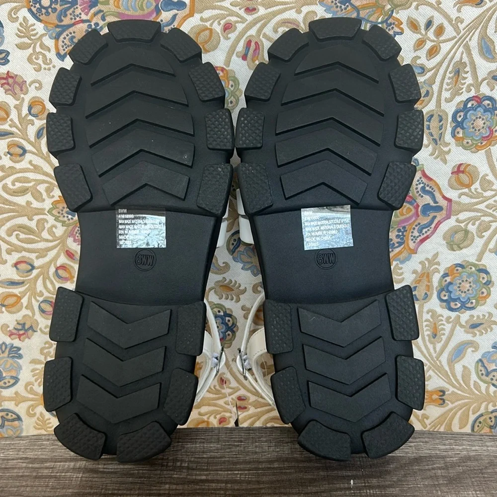 NWT Torrid White and Black Chunky Platform Sandals Multi Band Heeled Strappy 8WW